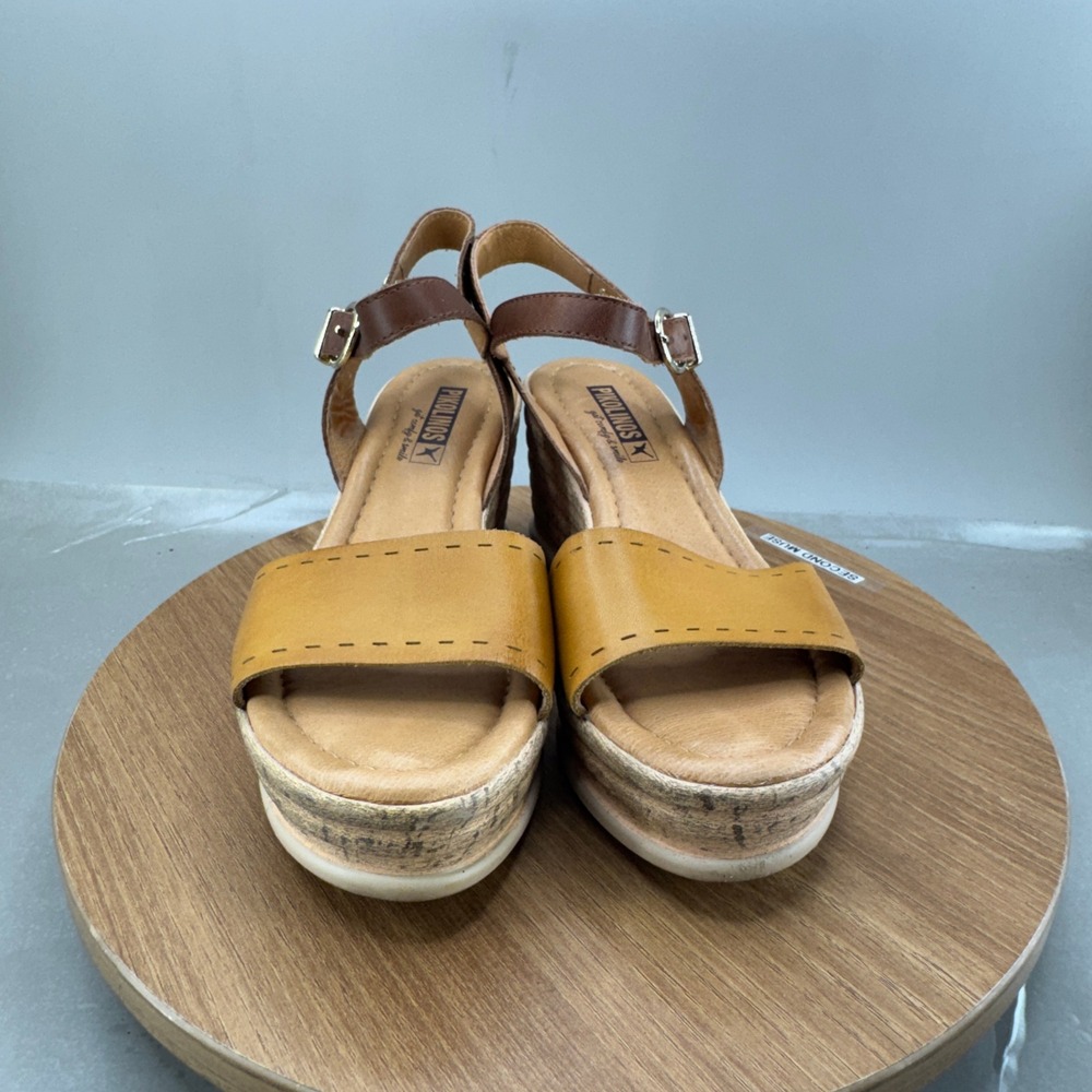 Pikolinos Leather Platform Wedge Sandals 37 6.5 6 Tan Brown Boho Summer Heels - Picture 2 of 8